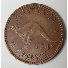AUSTRALIA 1943I . ONE 1 PENNY . VARIETY . LARGE DENTICLES